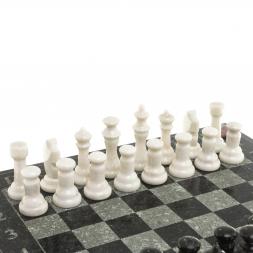Шахматы с гравировкой &amp;quot;Турнирные&amp;quot; доска 36х36 см белый мрамор змеевик