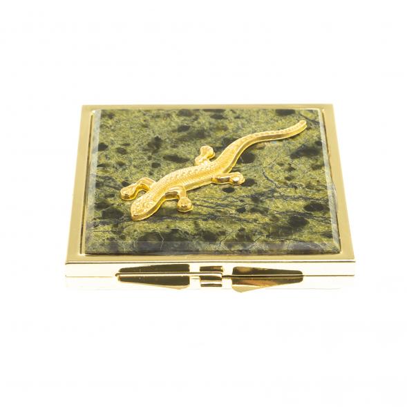 Зеркальце квадратное из змеевика ящерица прямая цвет золото 124188