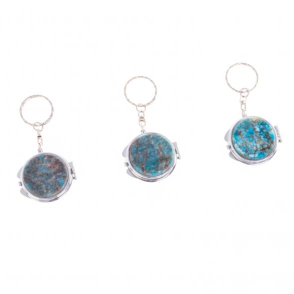 Складное зеркало брелок голубой апатит круглое 126606