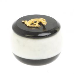 Шкатулка круглая из белого мрамора и черного мрамора 7х7х6 см