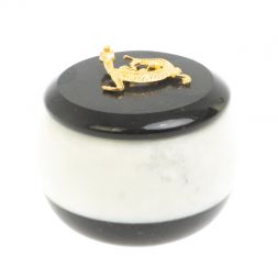 Шкатулка круглая из белого мрамора и черного мрамора 7х7х6 см