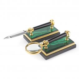 Настольный набор &amp;quot;Конь с попоной&amp;quot; из малахита Златоуст