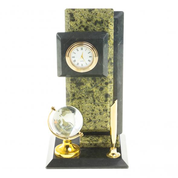 Настольные часы из камня змеевик &amp;quot;Глобус&amp;quot; 113071