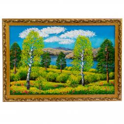 Картина "Летний пейзаж" багет бронза 66х46 см, каменная крошка