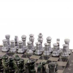 Шахматы с гравировкой &amp;quot;Турнирные&amp;quot; доска 36х36 змеевик серый мрамор