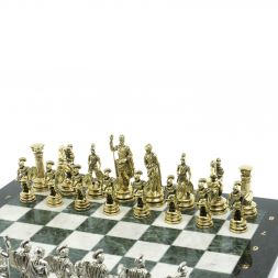 Шахматы "Древний Рим" доска 44х44 см из мрамора и змеевика