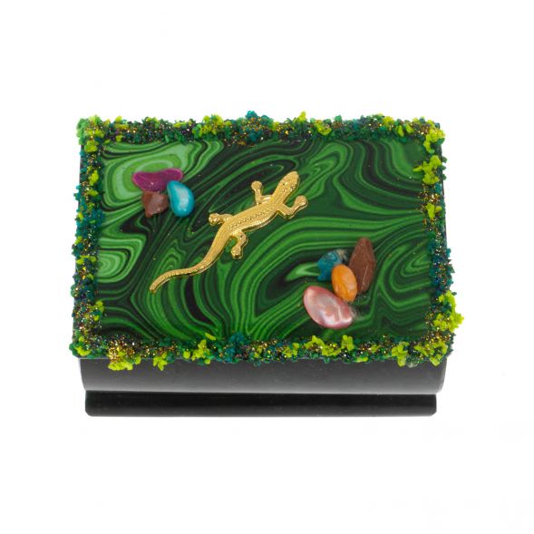 Шкатулка с иллюстрацией под малахит &amp;quot;Ящерица и самоцветы&amp;quot; змеевик 10х6,5х6 см 128776