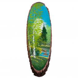 Панно на срезе дерева &amp;quot;Лето&amp;quot; вертикальное 100-105 см каменная крошка