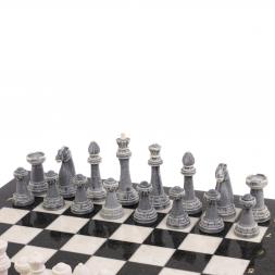 Шахматы &amp;quot;Стаунтон&amp;quot; из мрамолита 44х44 см белый мрамор / змеевик