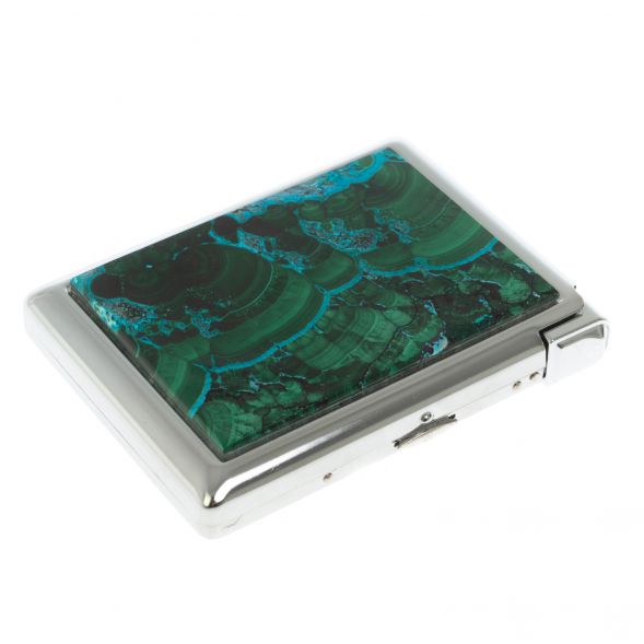 Портсигар 20 сигарет с зажигалкой камень малахит с хризоколлой 128701