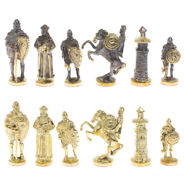 Шахматы подарочные &amp;quot;Богатыри&amp;quot; из змеевика и серого мрамора 44х44 см 129646