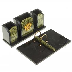 Настольный набор из змеевика &amp;quot;Грани&amp;quot; с гербом РФ