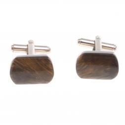 Запонки камень тигровый глаз закругленные