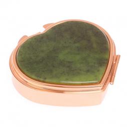 Таблетница "Сердце" на 3 отделения камень нефрит цвет красное золото