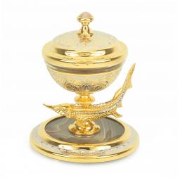 Икорница "Стерлядка" камень агат в подарочной упаковке Златоуст