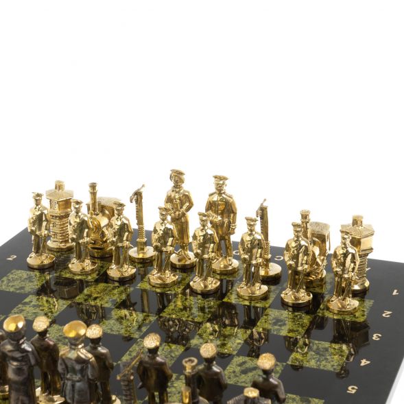 Бронзовые шахматы &amp;quot;Железнодорожники&amp;quot; доска 40х40 см змеевик 128161