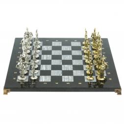 Шахматы подарочные "Русь" доска 40х40 см из серого мрамора