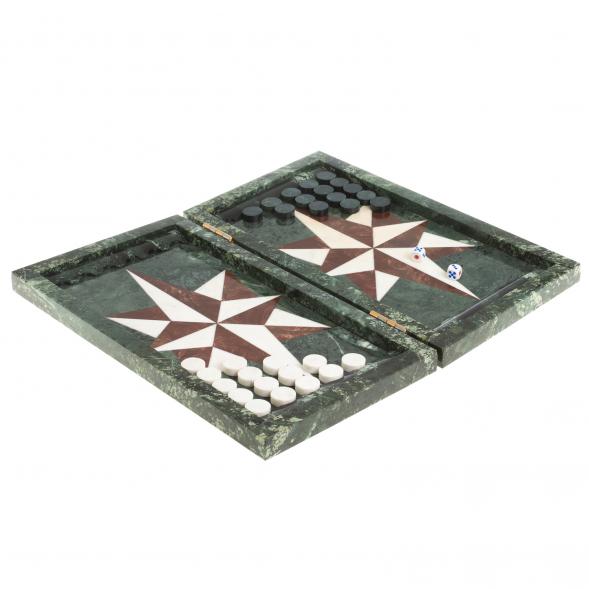 Каменные нарды &amp;quot;Звезда&amp;quot; белый мрамор / лемезит 120497