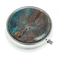 Таблетница на 3 отсека камень голубой апатит цвет серебро