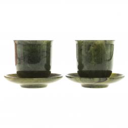 Кофейная пара камень нефрит (2 чашки, 2 блюдца)