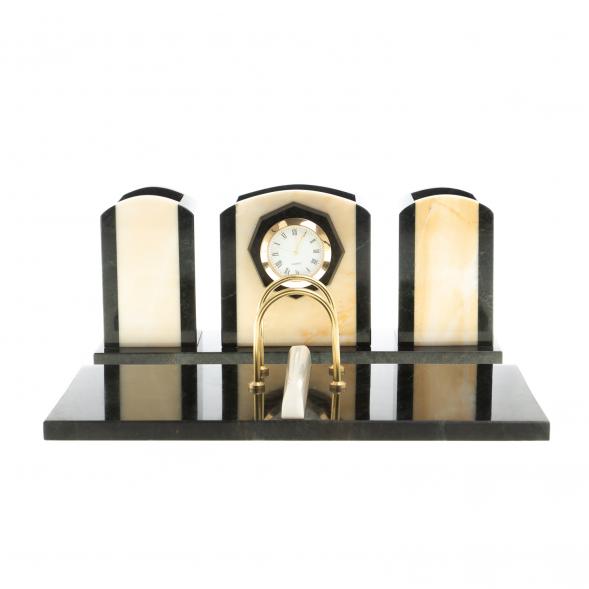 Настольный набор &amp;quot;Канцелярский&amp;quot; из мрамора с часами 124263