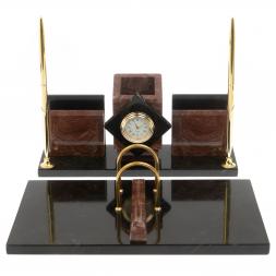 Письменный прибор "Менеджер" с часами камень лемезит