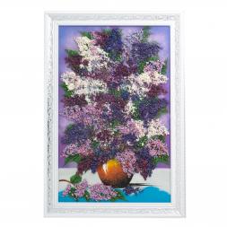 Картина из каменной крошки "Букет сирени" багет 49х69 см сиреневый фон