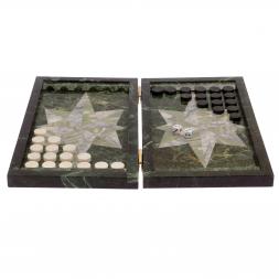 Настольные нарды "Роза ветров" камень мрамор, офиокальцит