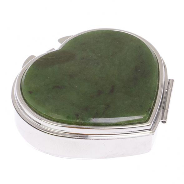 Таблетница &amp;quot;Сердце&amp;quot; на 3 отделения камень нефрит цвет серебро 125625