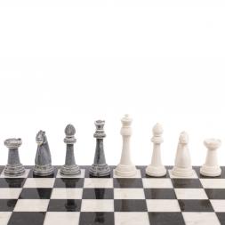 Шахматы &amp;quot;Стаунтон&amp;quot; из мрамолита 40х40 см белый мрамор / змеевик