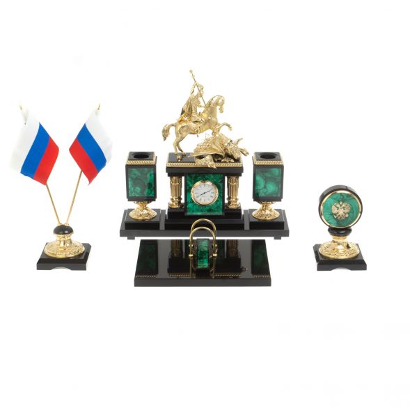 Настольный набор из малахита &amp;quot;Георгий Победоносец&amp;quot; 127142