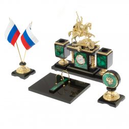 Настольный набор из малахита &amp;quot;Георгий Победоносец&amp;quot;