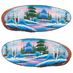 Панно на срезе дерева "Зима" горизонтальное 75-80 см каменная крошка