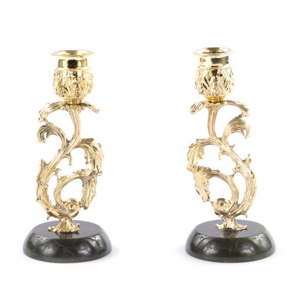 Бронзовый подсвечник на подставке из нефрита пара 121336