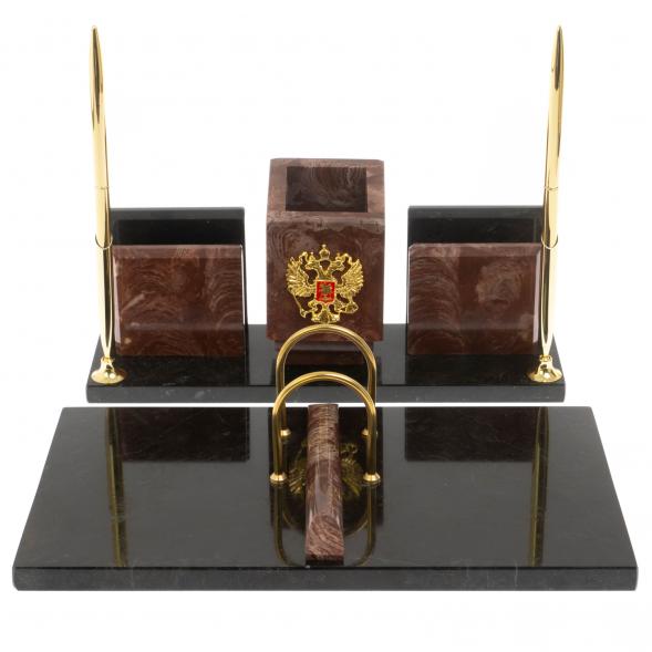 Письменный набор &amp;quot;Менеджер&amp;quot; из лемезита с гербом РФ 129649