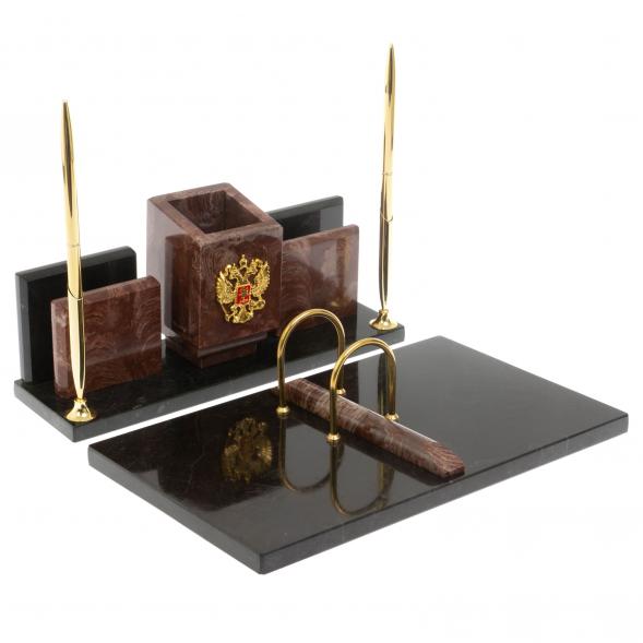 Письменный набор &amp;quot;Менеджер&amp;quot; из лемезита с гербом РФ 129649