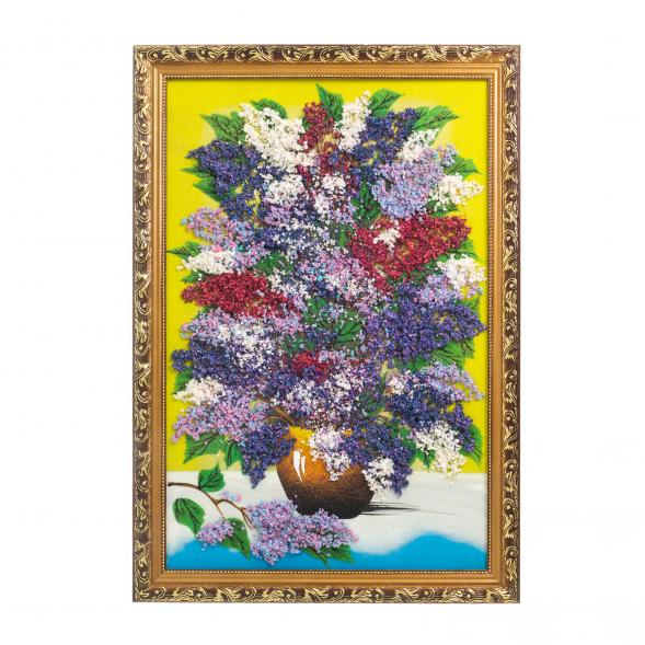 Картина из каменной крошки &amp;quot;Сирень в горшке&amp;quot; багет 49х69 см желтый фон 122553