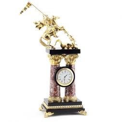 Каминные часы "Георгий Победоносец" на столбах из креноида и бронзы