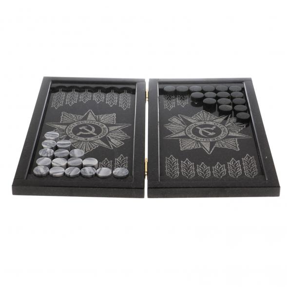 Нарды с гравировкой &amp;quot;Отечественная война&amp;quot; из камня гранит 124578