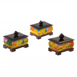 Шкатулка из черного змеевика &amp;quot;Осенний пейзаж&amp;quot; 12х10х9,5 см