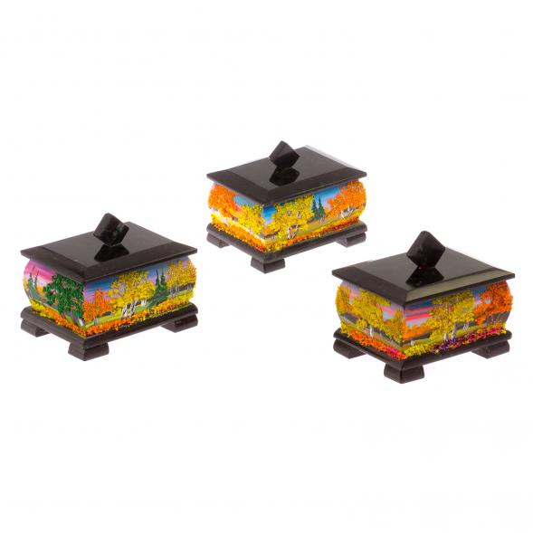 Шкатулка из черного змеевика &amp;quot;Осенний пейзаж&amp;quot; 12х10х9,5 см 125308