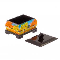 Шкатулка из черного змеевика &amp;quot;Осенний пейзаж&amp;quot; 12х10х9,5 см