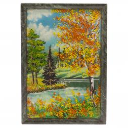 Картина из камня &amp;quot;Осенний пейзаж&amp;quot; рамка змеевик 16,5х23 см