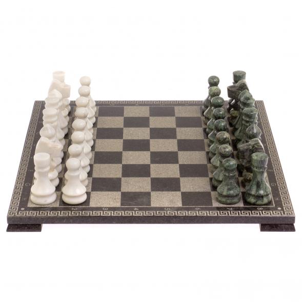 Шахматы с гравировкой &amp;quot;Греческий орнамент&amp;quot; доска 40х40 см змеевик белый мрамор 126145