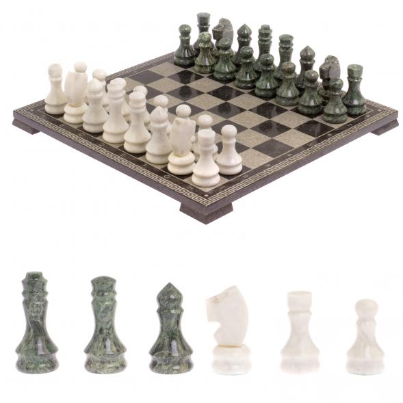 Шахматы с гравировкой &amp;quot;Греческий орнамент&amp;quot; доска 40х40 см змеевик белый мрамор 126145