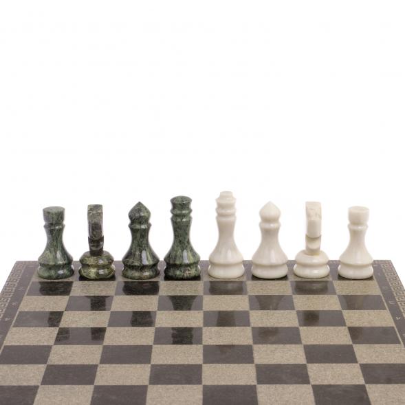 Шахматы с гравировкой &amp;quot;Греческий орнамент&amp;quot; доска 40х40 см змеевик белый мрамор 126145