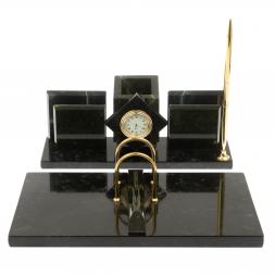 Письменный набор &amp;quot;Менеджер&amp;quot; из змеевика с часами