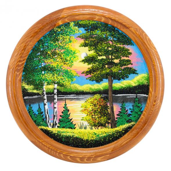 Панно каменное на тарелке из дерева &amp;quot;Летний пейзаж&amp;quot; 40 см 111128