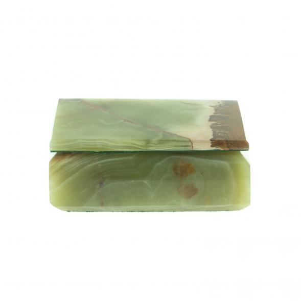 Шкатулка прямоугольная из оникса зелено-коричневая 12,5х9х5 см (3,5х5) 124342