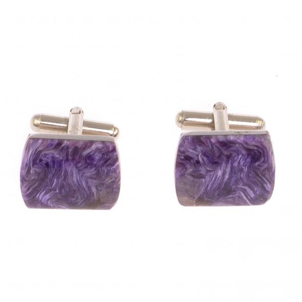 Запонки камень чароит закругленные 125243